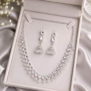 Elegant Silver Crystal Necklace Set