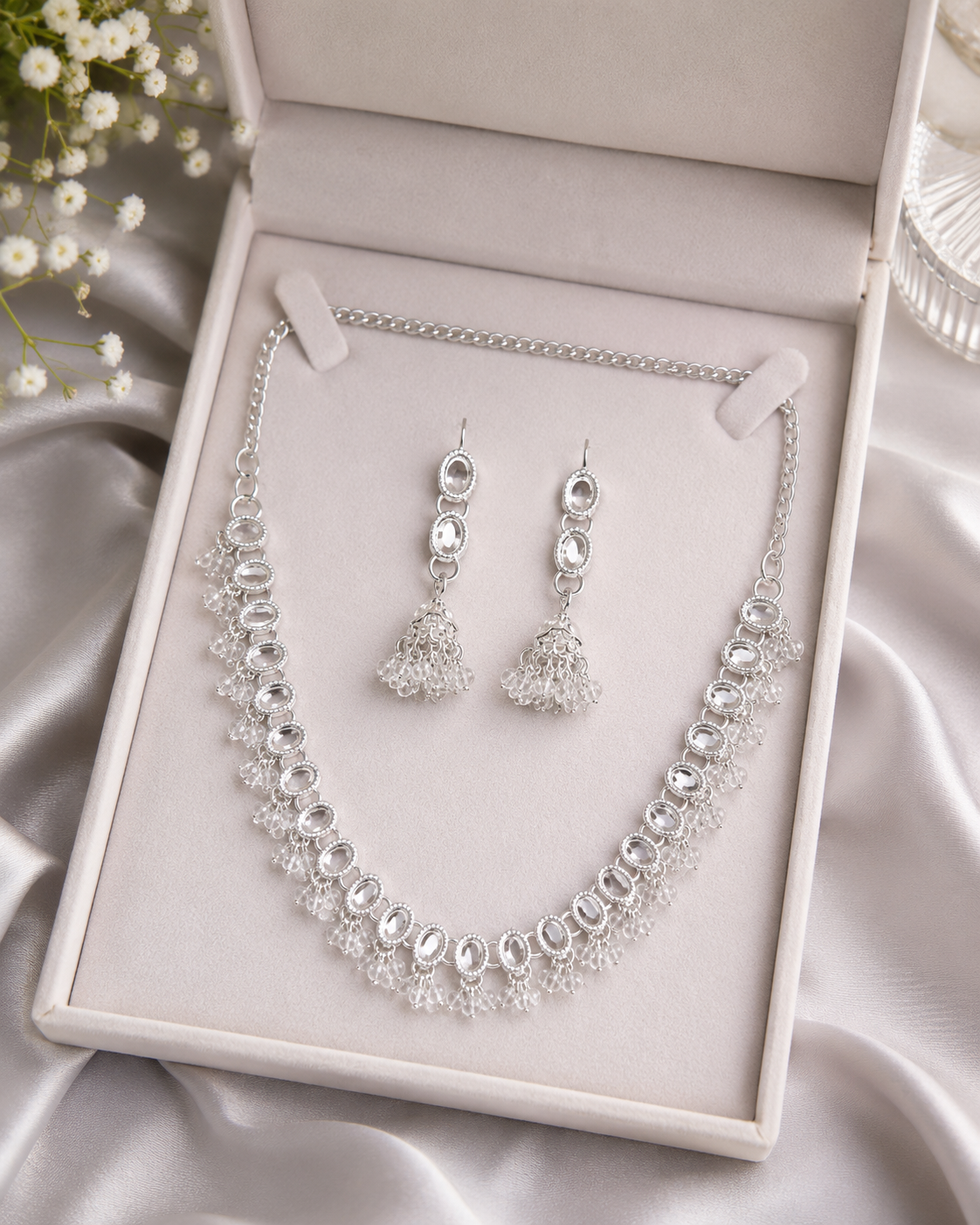 Elegant Silver Crystal Necklace Set