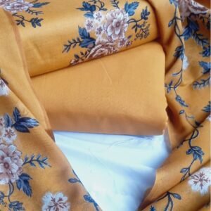 Mustard Mehndi Floral Printed 3 Piece Lawn Suit